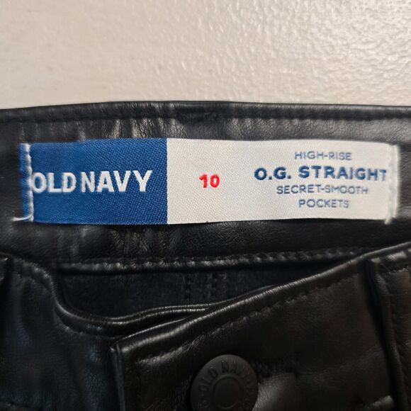 Old Navy Pants Women's 10 Black Faux Leather High Rise O.G. Straight Pockets - Picture 3 of 16